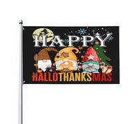 Bandiera di Buon Hallothanksmas Divertente Halloween Ringraziamento Natale Cartelli da giardino 3x5 Decorazione per esterni Striscione