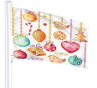 Bandiera di Capodanno 4x6 FT Campana di Natale colorata Cuori Palle Caramelle Uccelli Alberi di vischio Bandiere per esterni Grandi striscioni di benvenuto Cortile Casa Giardino Cortile Prato Decor