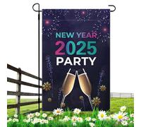Bandiera di Capodanno per il giardino,Bandiera da giardino Felice anno,Bandiera di Capodanno stampata 2025 per cortile - Bandiera da giardino esterna a doppia faccia, bandiera decorativa esterna del