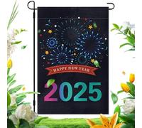 Bandiera di Capodanno per il giardino,Bandiera da giardino Felice anno nuovo | Bandiera di Capodanno 2025 a doppia faccia,Bandiera da giardino alla moda di felice anno nuovo da 12x18 pollici