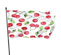Bandiera di ciliegio 3x5 FT Acquerello Frutta Ciliegie Rosse Su Ramo di Albero Foglie Verdi Bandiere Esterne Grandi Benvenuti Cortile Banner Casa Giardino Cortile Decorazione Prato