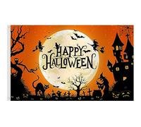 Bandiera di Halloween, 9 x 1,5 m, doppia stampa, decorazione di Halloween, streghe, gatti, casa infestata, da appendere, con occhielli in ottone, per interni ed esterni, giardino, prato, cortile