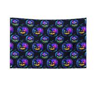 Bandiera di Halloween con teste di zucca al neon colorate, 3x5 piedi, striscione da giardino con 4 fori, decorazione per interni ed esterni.