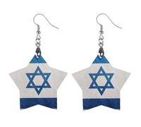 Bandiera di Israele Metallo Vintage Retro Graffiato Acciaio Novità Delle Donne Orecchini Pendenti Moda Stampato Legno Orecchini Pendenti Gioielli, Star, Legno, Nessuna pietra preziosa
