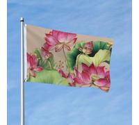 Bandiera di loto ad acquerello 0,9 x 1,5 m doppia faccia foglia verde bandiera da giardino banner per casa cortile esterno interno festa decorativa