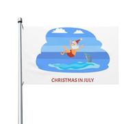 Bandiera di Natale di luglio con Babbo Natale in spiaggia, motivo 3 x 5 piedi, striscione per esterni, decorazione per feste, arazzo da parete