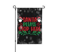 Bandiera di Natale "Santa Clau Please Stops Here", bandiera da giardino "Santa Clau Please Stops Here", bandiere decorative da giardino 12x18 bifacciali per il giardino.
