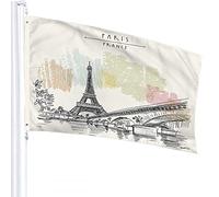 Bandiera di Parigi 3x5 FT Torre Eiffel in Francia Ponte Acqua Fiore Foglie Bandiere per esterni Grandi striscioni di benvenuto Cortile Giardino di casa Prato Decor Beige