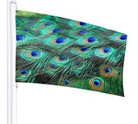 Bandiera di pavone 4x6 FT Pelliccia di animali Piume di pavone Verde Blu Bandiere per esterni Grandi striscioni di benvenuto Cortile Giardino di casa Prato Decor