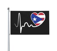 Bandiera di Porto Rico con battito cardiaco, 3x5 piedi, decorazione per esterni, bandiera da giardino per casa e giardino