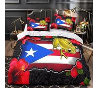 Bandiera di Porto Rico Set Di Copripiumino Set di 3 Pezzi stampa di 3D con federe per cuscini cerniera nascosta Stile TropicalFrogArt copripiumino for bambini e adolescenti Single（135x200cm）