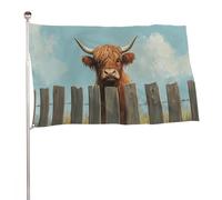 Bandiera di recinzione in legno con mucca delle Highland da 0,9 x 1,5 m per esterni, decorazione per cortile, portico, prato, fattoria