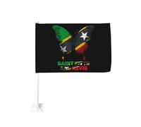Bandiera di Saint Kitts e Nevis a forma di farfalla, per auto, 18x12 pollici, con clip per finestra, protezione UV in poliestere, colori vivaci, bandiera bifacciale per auto (asta non inclusa)