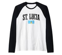 Bandiera di Santa Lucia Indie Occidentali Lucian Pride Souvenir Vintage Maglia con Maniche Raglan