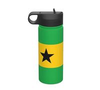 Bandiera di Sao Tomé e Principe Bottiglia di paglia per il tempo libero in acciaio inossidabile, artefatto isolante da viaggio all'aperto