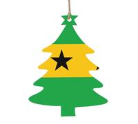 Bandiera di Sao Tomé e Principe Ornamenti in legno per albero di Natale a forma di albero di Natale, 6 pezzi, decorazioni vintage per la casa e le vacanze