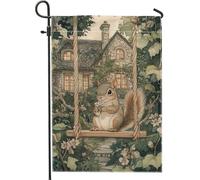 Bandiera di scoiattolo primaverile, grazioso scoiattolo grigio con fiori, decorazione per prato, a tema natura su entrambi i lati, decorazione per la casa affascinante per tutte le stagioni, 30,5 x