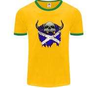 Bandiera Di Scozia Teschio Scozzese Biker Gotico Uomo Ringer T-Shirt