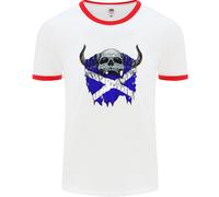 Bandiera Di Scozia Teschio Scozzese Biker Gotico Uomo Ringer T-Shirt
