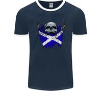 Bandiera Di Scozia Teschio Scozzese Biker Gotico Uomo Ringer T-Shirt FotL