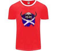 Bandiera Di Scozia Teschio Scozzese Biker Gotico Uomo Ringer T-Shirt FotL