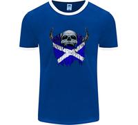 Bandiera Di Scozia Teschio Scozzese Biker Gotico Uomo Ringer T-Shirt FotL