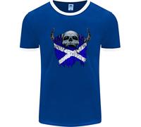 Bandiera Di Scozia Teschio Scozzese Biker Gotico Uomo Ringer T-Shirt FotL