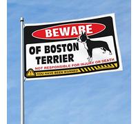 Bandiera divertente con scritta "Beware of Boston Terrier" (lingua italiana non garantita), per dormitorio, da uomo, decorazione per grotta (120 x 180 cm)