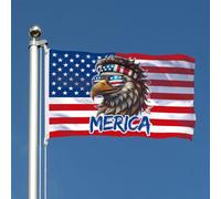 Bandiera divertente Merica con aquila calva su entrambi i lati, 0,9 x 1,5 m, bandiera commemorativa per il 4 luglio, bandiere in poliestere a prova di scolorimento con occhielli in ottone, per