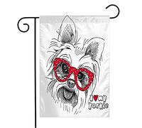 Bandiera Dog Animal Puppy Yorkshire Cute Little Terrier Doggy Glasses Beautiful Black Animals Wildlife With Colori Vivaci Stagione Bandiera, Per Giardino, Celebrazioni, 30x45cm