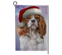 Bandiera Dog Cavalier King Charles Spaniel in a Hat of Santa Claus Doppia Cucitura Bandiere da giardino Classica Flag per Parata Ristoranti 30x45cm