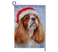Bandiera Dog Cavalier King Charles Spaniel in Hat of Santa Claus Rinforzo Bandiere da giardino Resistente alle Intemperie Striscioni di Bunting per Ristoranti Interno 30x45cm