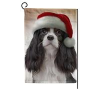 Bandiera Dog Cavalier King Charles Spaniel in Hat of Santa Claus Stampa Bandiere Doppia Cucitura Striscioni di Bunting per Interno Giardino 30x45cm