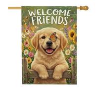 Bandiera Dog Spring Joyful Butterfly Flowers Bandiere Da Balcone Resistente Con Occhielli Flag Per Giardino Esterno Bar 70X102Cm