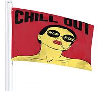 Bandiera donna 4x6 FT Ragazza con labbro rosso Chill Out Relax Parola Bandiere per esterni Grandi striscioni per cortile di benvenuto Giardino per la casa Prato Decor Giallo