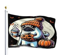 Bandiera Doppia Cucitura Bandiere Da Giardino Ghost Chihuahua Dog Pumpkin Drinks Beanie Fall Halloween Con Occhielli Bandierine Della Decorazione Per Bar Interno Esterno 90X150Cm