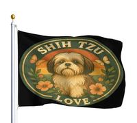 Bandiera Doppia Cucitura Bandiere Retro Flower Shih Tzu Dog Vintage Shih Tzu Sunset Badge Classica Striscioni Di Bunting Per Decorazione Giardino Parata 90X150Cm