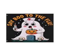 Bandiera Doppia Cucitura Bandiere Retro Nurse Ghost Halloween Vaccine Say Boo To The Flu Decorative Striscioni Di Bunting Per Celebrazione Ristoranti Bar 90X150Cm