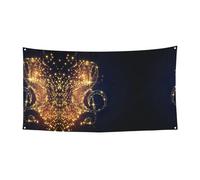 Bandiera dorata con nota musicale con stella lucida caduta per esterni e interni, cartello decorativo con 4 occhielli in metallo, crea un'atmosfera festiva