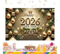 Bandiera dorata "Happy New Year" 2026 - Grande tela da parete da 2,1 x 1,5 m per feste di fine anno, feste interne ed esterne a casa, ufficio, scuola, res