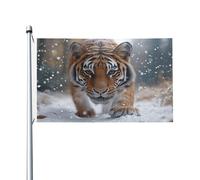 Bandiera double-face con la tigre del nordest nella neve, 0,9 x 1,5 m, striscione resistente per decorazioni da esterno e giardino, stampa su entrambi i lati, facile da installare