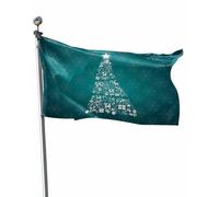 Bandiera Dream Christmas Tree Cyan Xmas Tree Sparkle Star Reindeer Stagione Bandiera Resistente Alle Intemperie Rinforzata Striscione All'Aperto, Per Balcone, Celebrazioni, Giardino, 90x150cm