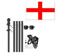 Bandiera e palo di San Giorgio, striscione rosso e bianco in poliestere resistente, kit per asta da parete, set di aste per bandiere per casa, giardino, cortile, recinzione esterna