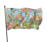 Bandiera Easter Animal Cute Bunny Colore Vivido Bandiere Pirata Coutures Doubles Garden Flag Per Raduni Esterno Interno 90X150Cm