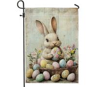 Bandiera Easter Bunny Cute Rabbit with Colorful Eggs Doppia Cucitura Bandiere da giardino Decorative Bandierine della Decorazione per Celebrazione Giardino 30x45cm