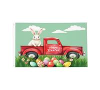 Bandiera Easter Bunny Eggs Rabbit In The Truck Bandiera In Poliestere Tessuto Da Esterno Resistente Alle Intemperie Striscione All'Aperto, Per Eventi, Giardino, Celebrazioni, 90x150cm