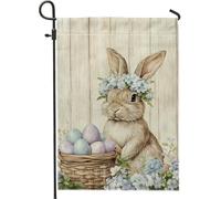 Bandiera Easter Cute Bunny with Flower Crown and Egg Basket Resistente alle Intemperie Bandiere Stampa Bandierine della Decorazione per Giardino Esterno 30x45cm