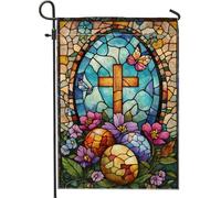 Bandiera Easter Flower Cross Colorful Stained Glass Spring con Occhielli Bandiere Poliestere Bandierine per Interno Conferenza 30x45cm