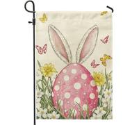 Bandiera Easter Peach Polka Dot Bunny Egg with Flowers and Butterflies Spring Seasonal Stampa Bandiere da giardino Rinforzo Flag per Parata Bar 30x45cm