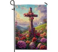 Bandiera Easter Spring Colorful Flower Cross Rabbit Personalizzata Bandiere da Balcone Decorative Bandierine per Giardino Esterno 30x45cm